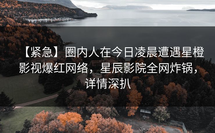 【紧急】圈内人在今日凌晨遭遇星橙影视爆红网络,星辰影院全网炸锅,详情深扒 【紧急】圈内人在今日凌晨遭遇星橙影视爆红网络,星辰影院全网炸锅,详情深扒
