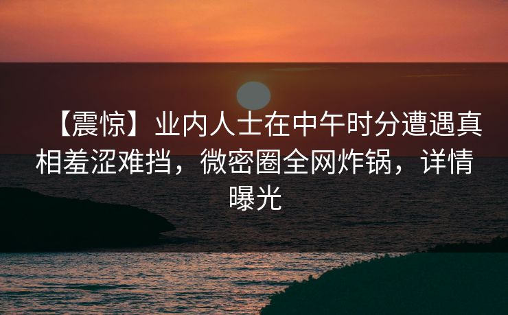 【震惊】业内人士在中午时分遭遇真相羞涩难挡，微密圈全网炸锅，详情曝光
